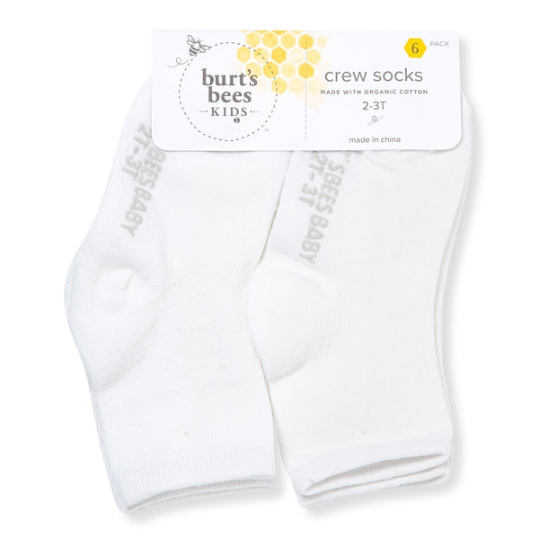 SOLID ORGANIC COTTON CREW SOCKS - 6 PACK - WHITE