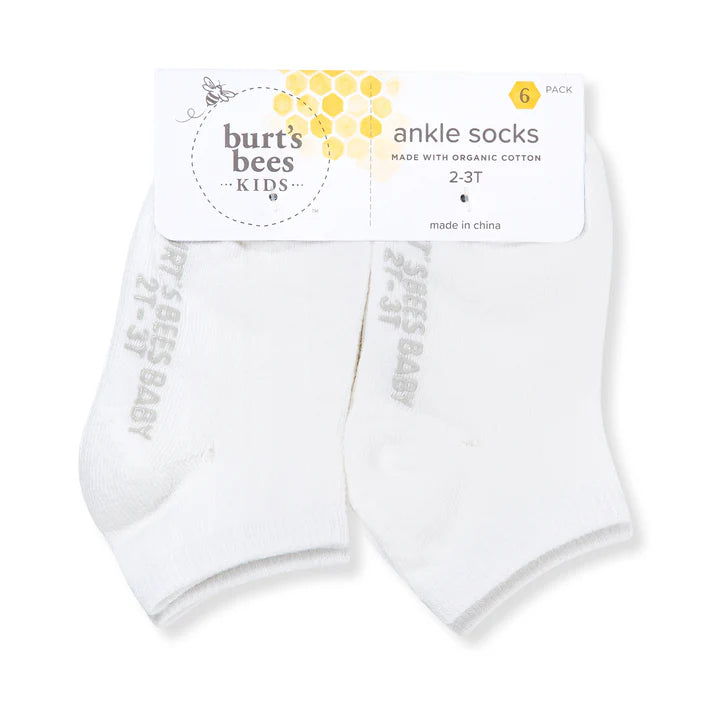 SOLID ORGANIC COTTON ANKLE SOCKS - 6 PACK