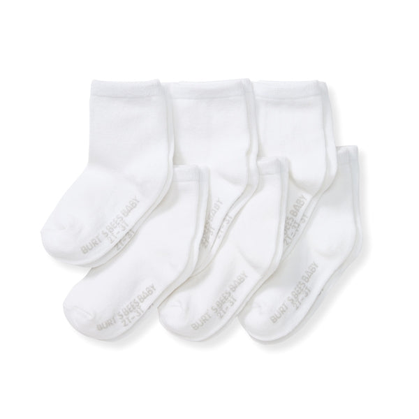 SOLID ORGANIC COTTON CREW SOCKS - 6 PACK - WHITE