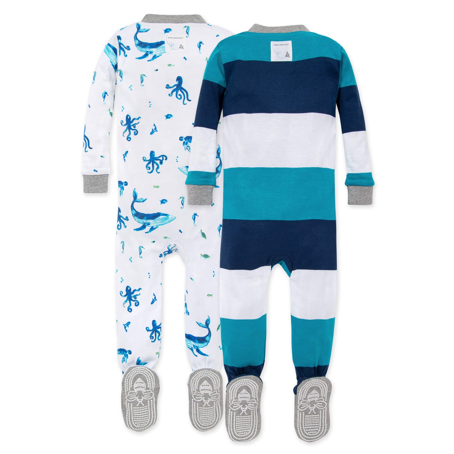 2 PACK ORGANIC COTTON PAJAMAS - WHALES & STRIPES - 1 PIEZA