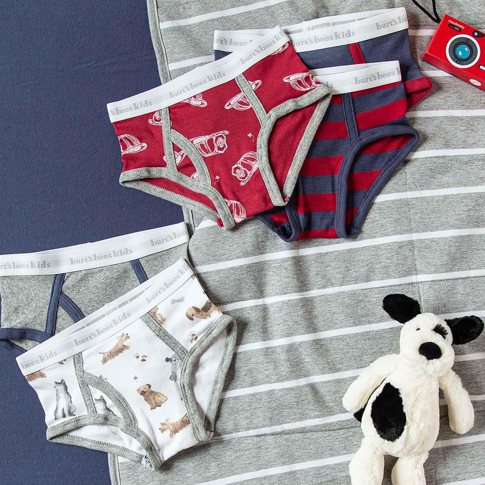 ORGANIC COTTON BOY UNDERWEAR - 5 PACK - PUPPY PARTY AND FIRE FIGHTERS HATS