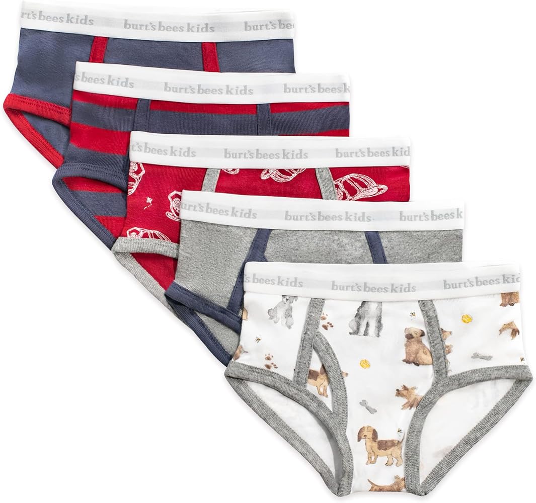 ORGANIC COTTON BOY UNDERWEAR - 5 PACK - PUPPY PARTY AND FIRE FIGHTERS HATS