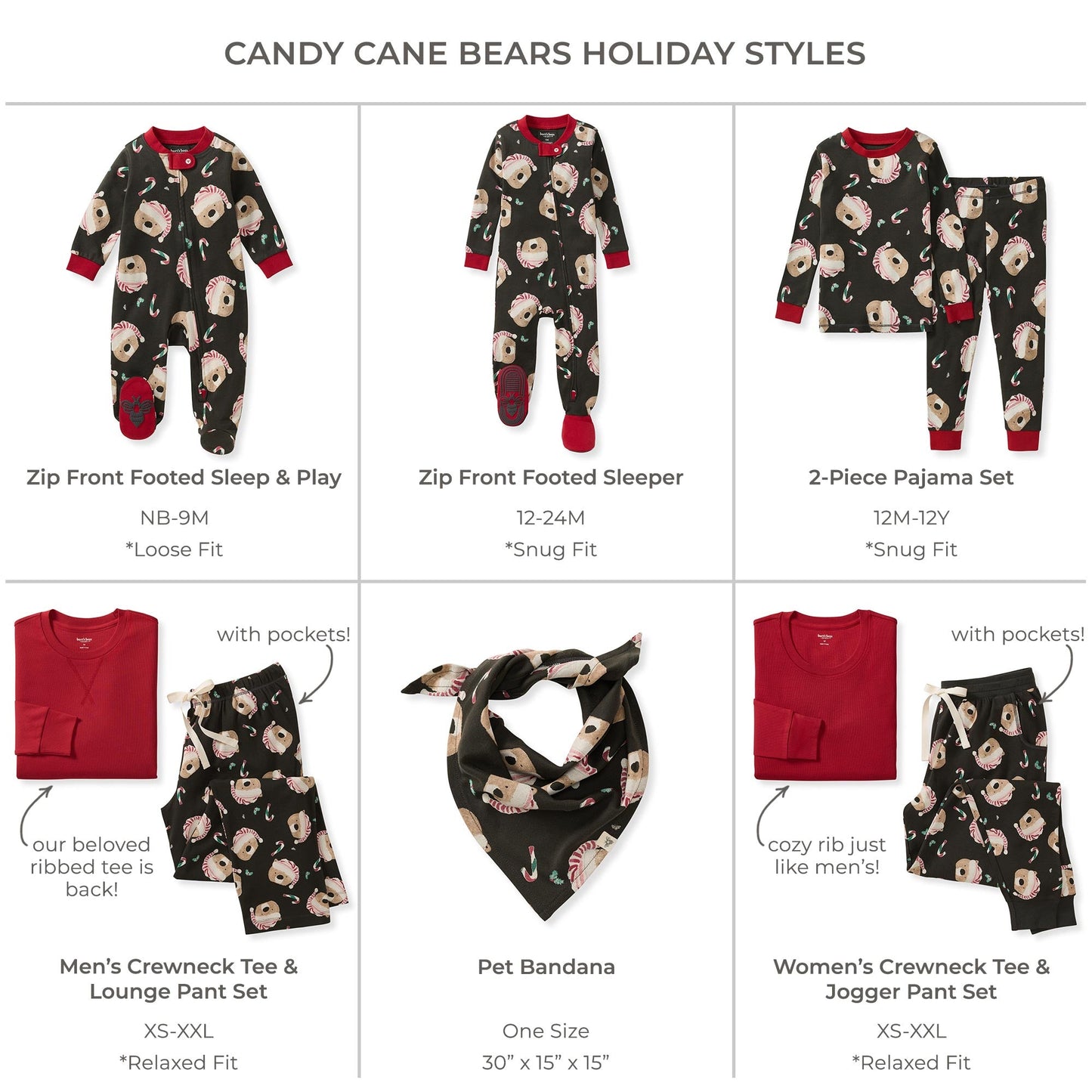 ORGANIC COTTON PAJAMAS - CANDY CANE BEARS - 2 PIEZAS