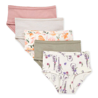 ORGANIC COTTON TODDLER GIRL UNDERWEAR - 5 PACK - GUITARS & FLORAL