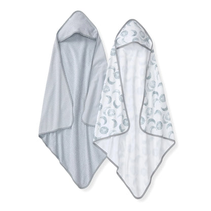 ORGANIC KNIT TERRY BABY HOODED TOWELS - 2 PACK - HELLO MOON