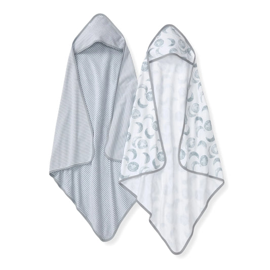 ORGANIC KNIT TERRY BABY HOODED TOWELS - 2 PACK - HELLO MOON
