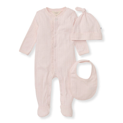 ORGANIC COTTON JUMPSUIT, BIB & HAT 3 PIECE SET - RANUNCULUS