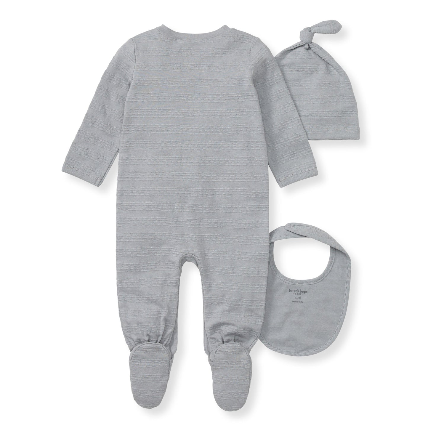 ORGANIC COTTON JUMPSUIT, BIB & HAT 3 PIECE SET - QUARRY