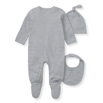 ORGANIC COTTON JUMPSUIT, BIB & HAT 3 PIECE SET - QUARRY