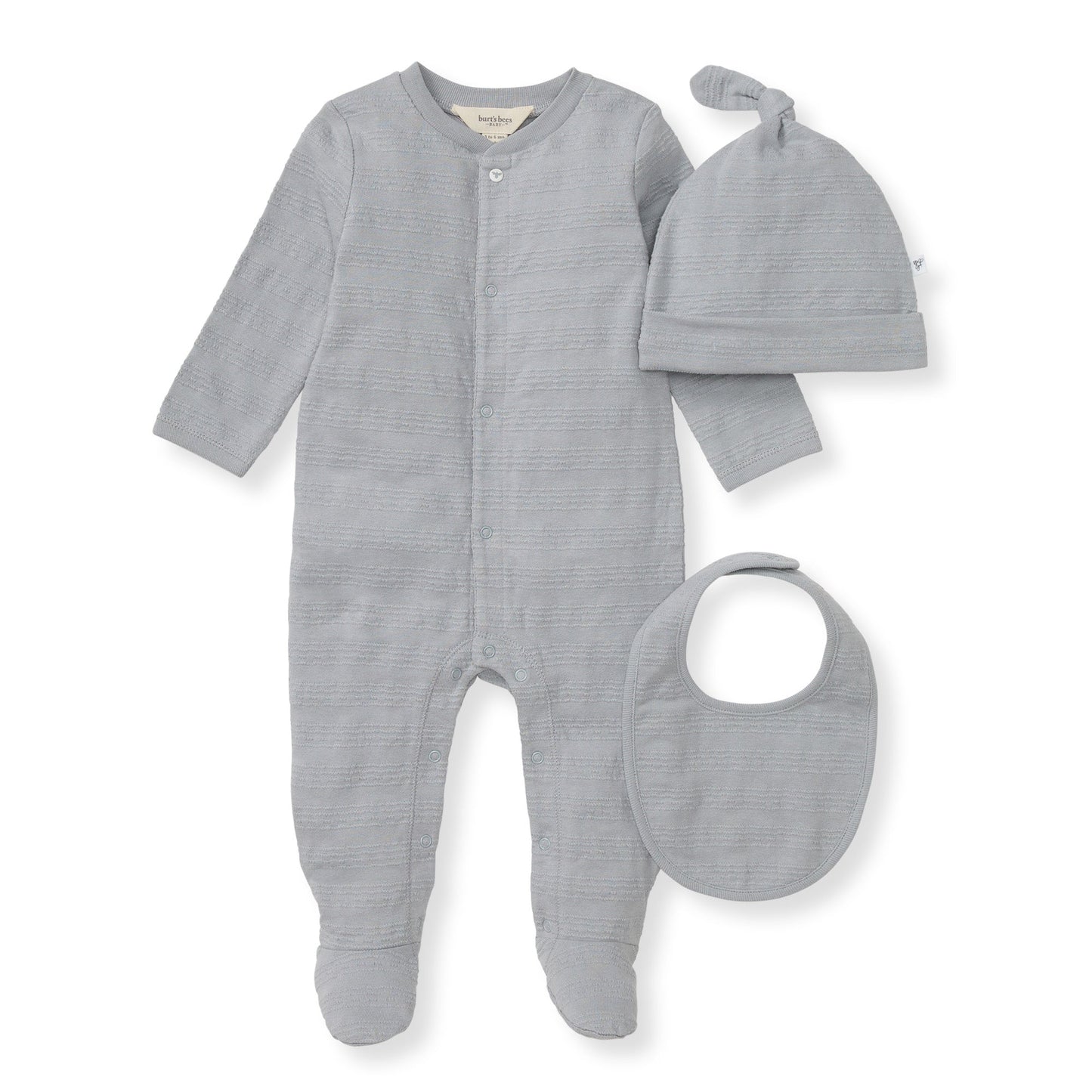 ORGANIC COTTON JUMPSUIT, BIB & HAT 3 PIECE SET - QUARRY