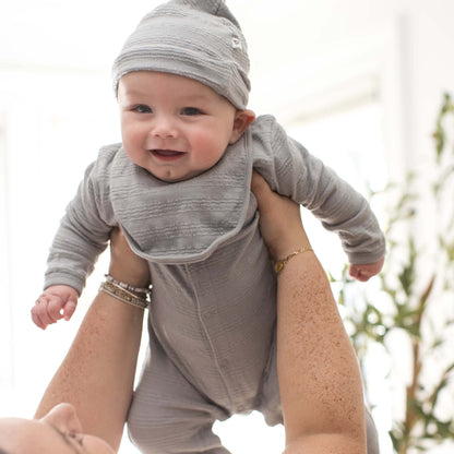 ORGANIC COTTON JUMPSUIT, BIB & HAT 3 PIECE SET - QUARRY