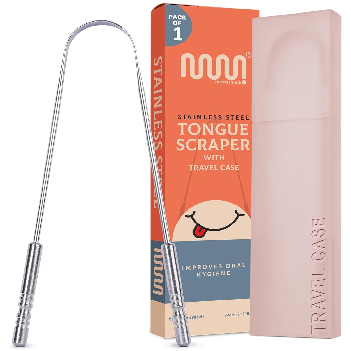 STAINLESS STEEL TONGUE SCRAPER - WITH TRAVEL CASE