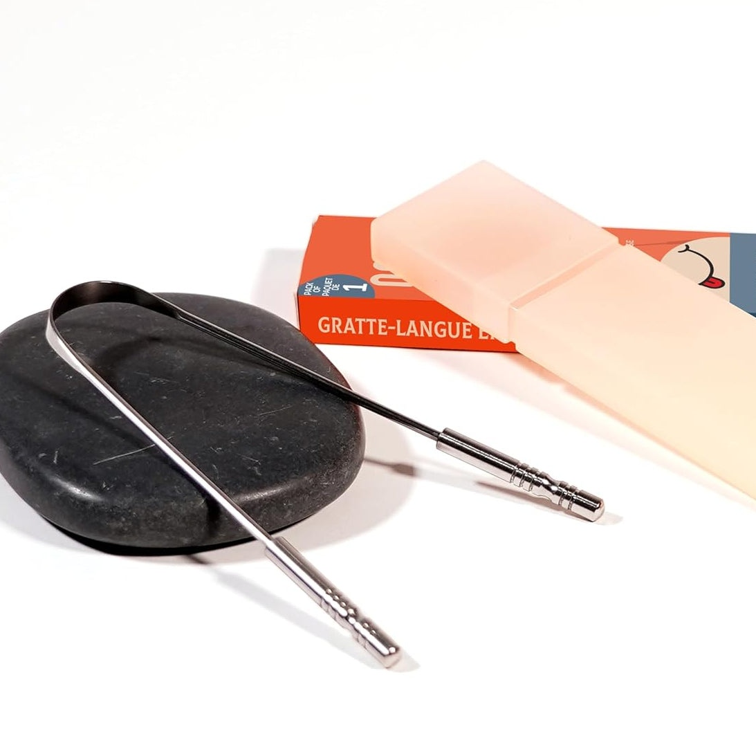 STAINLESS STEEL TONGUE SCRAPER - WITH TRAVEL CASE