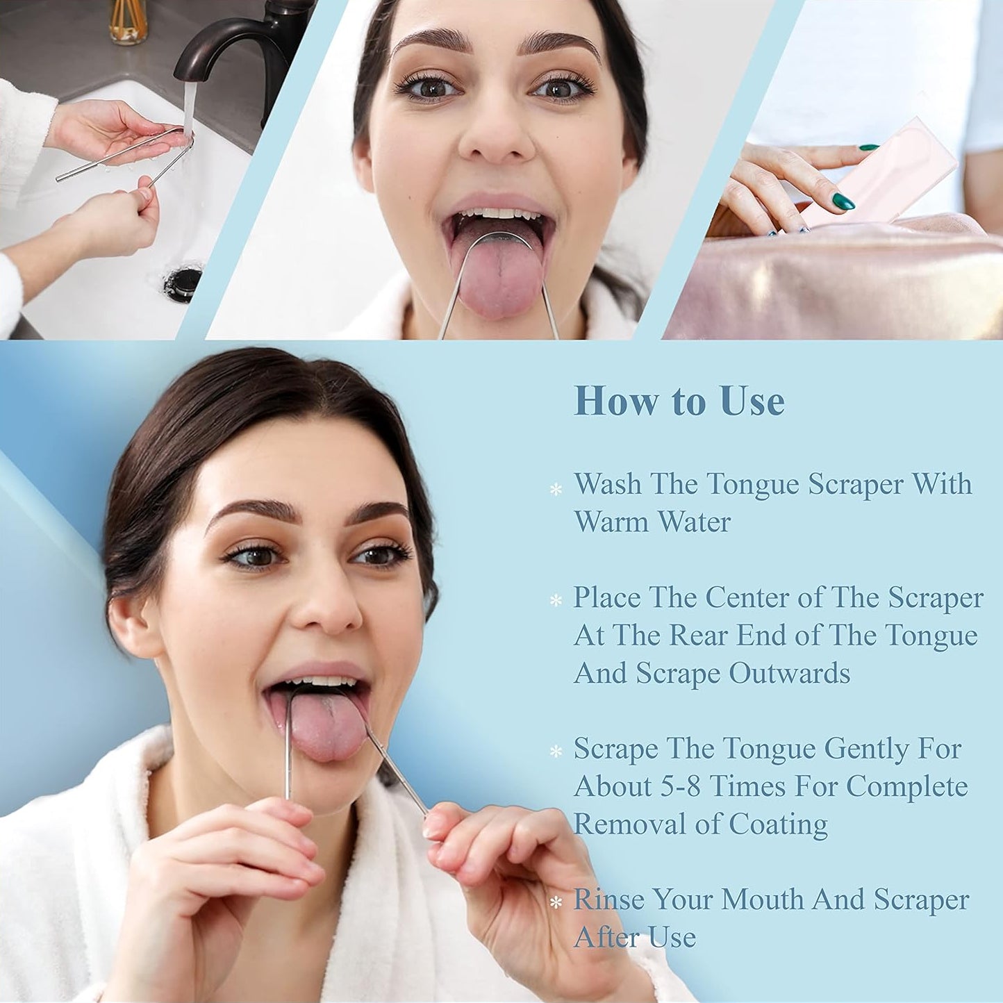 STAINLESS STEEL TONGUE SCRAPER - WITH TRAVEL CASE