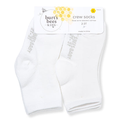 SOLID ORGANIC COTTON CREW SOCKS - 6 PACK - WHITE