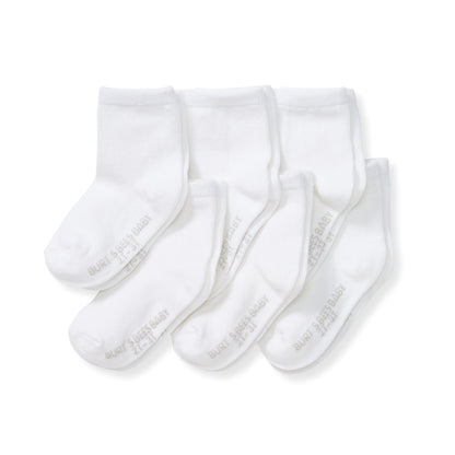 SOLID ORGANIC COTTON CREW SOCKS - 6 PACK - WHITE