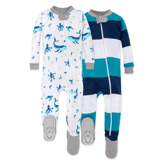 2 PACK ORGANIC COTTON PAJAMAS - WHALES & STRIPES - 1 PIEZA