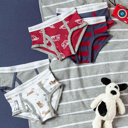 ORGANIC COTTON BOY UNDERWEAR - 5 PACK - PUPPY PARTY AND FIRE FIGHTERS HATS